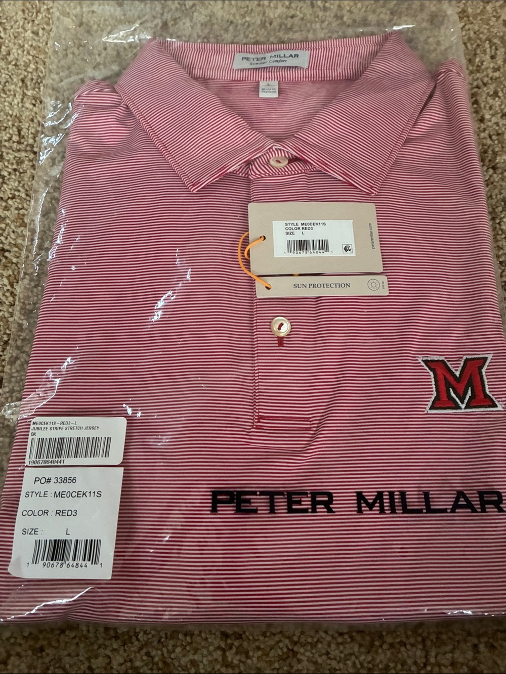 NWT Peter Millar Men’s (L) Maryland Terrapins Jubilee Striped Performance Polo
